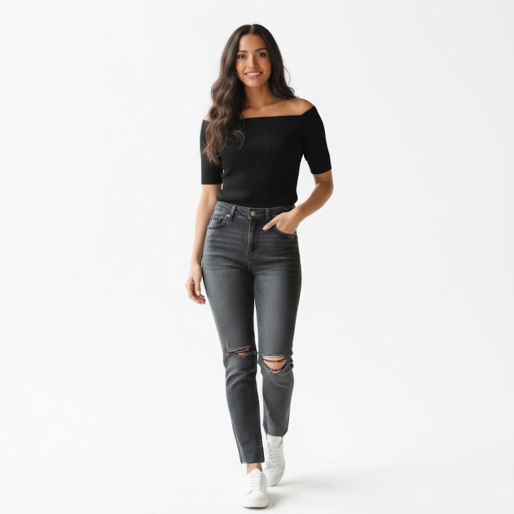 VIGOSS Womens Distressed Crop Jeans Size 27 Waist Straight Stretch Charcoal - Picture 16 of 16